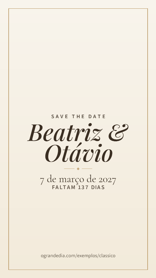Exemplo de Save the Date no tema Clássico, no formato do story